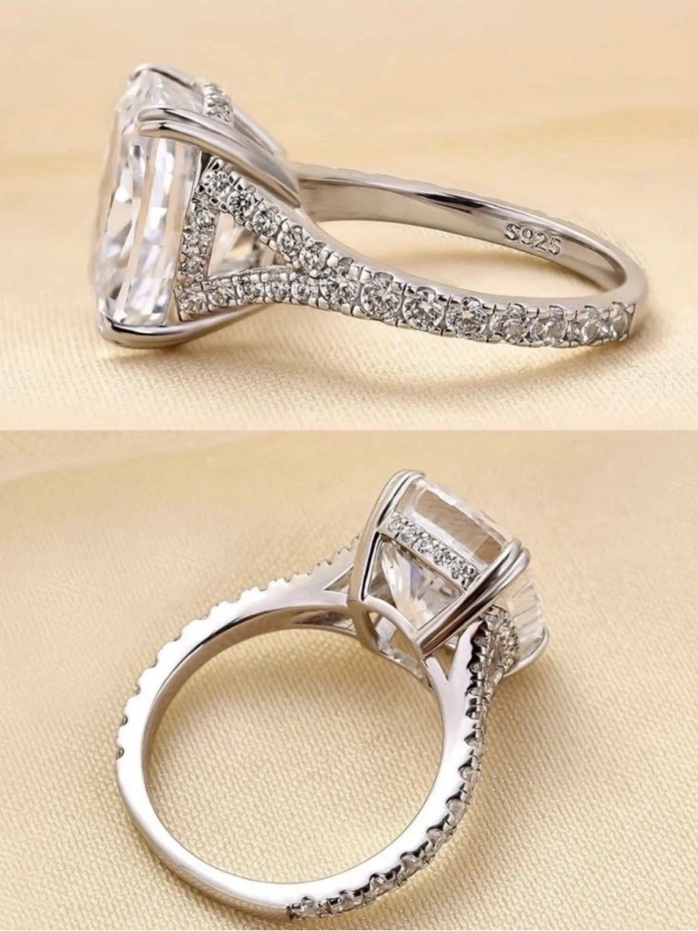 Effinny 5.Oct Split Shank Cushion Cut Engagement Ring,925